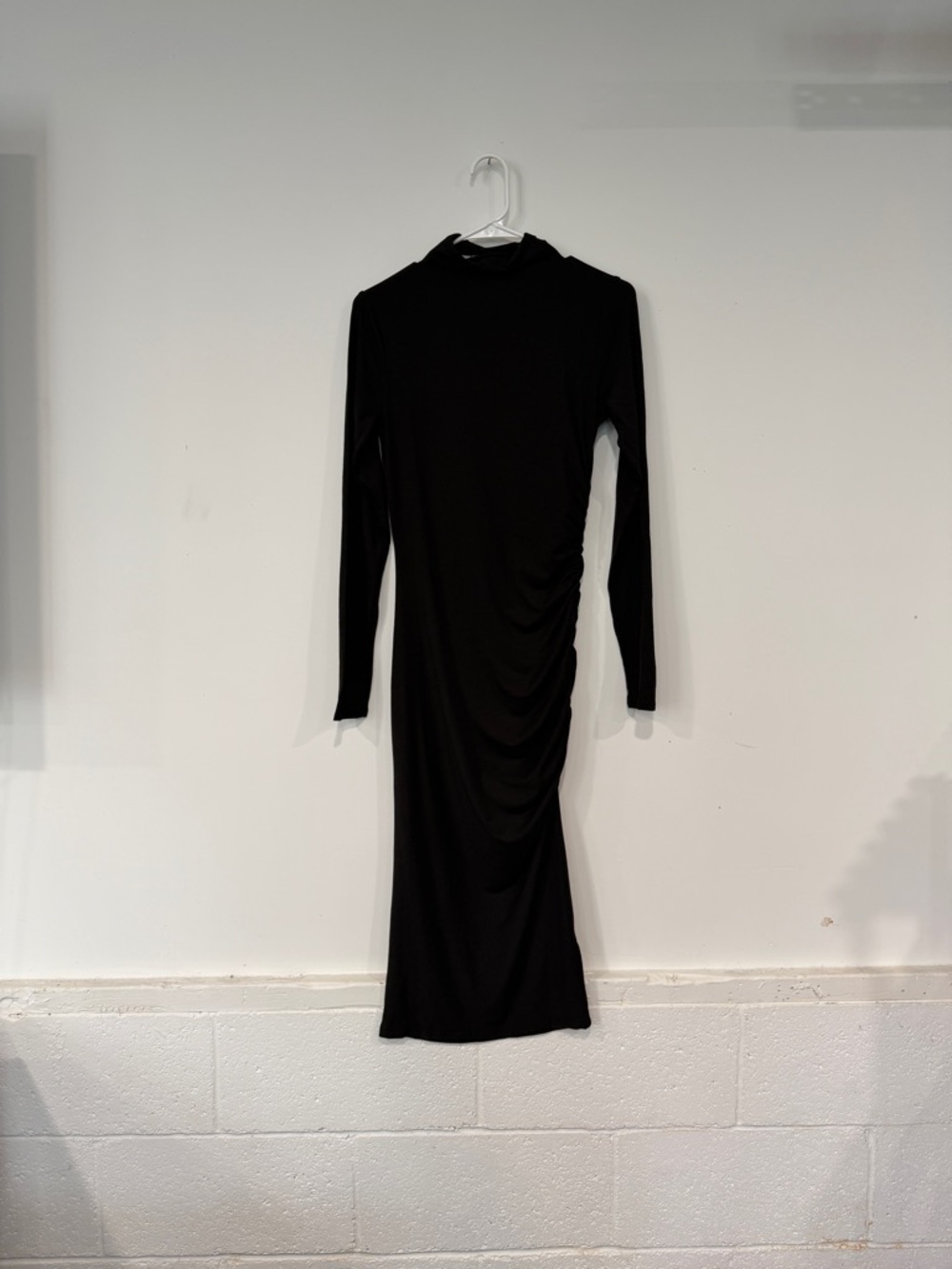 Michael Stars Mock neck Black Long Sleeve Ruched Midi Dress